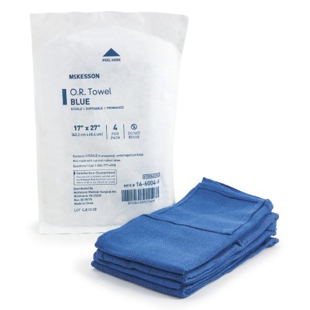 McKesson O.R. Towels - Sterile, Blue, 17 in x 27 in, 4 per pack